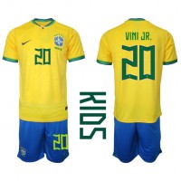 Brasilien Vinicius Junior #20 Fußballbekleidung Heimtrikot Kinder WM 2022 Kurzarm (+ kurze hosen)